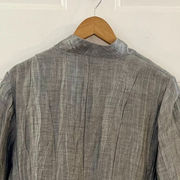 Elieen Fisher Double Weave Silver Crinkle Sheen Linen Jacket/Blazer Sz XL - Picture 4 of 11